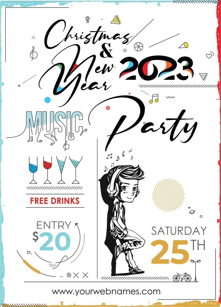 2023 Happy New Year Design Poster, template, brochure, decorated, flyer, banner design. vector