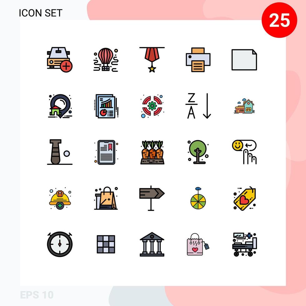 User Interface Pack of 25 Basic Filled line Flat Colors of printing printer travel plain insignia Editable Vector Design Elements