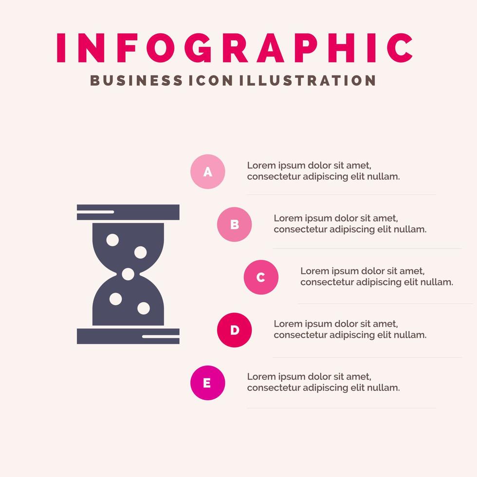 vidrio hora reloj sólido icono infografía 5 pasos presentación fondo vector