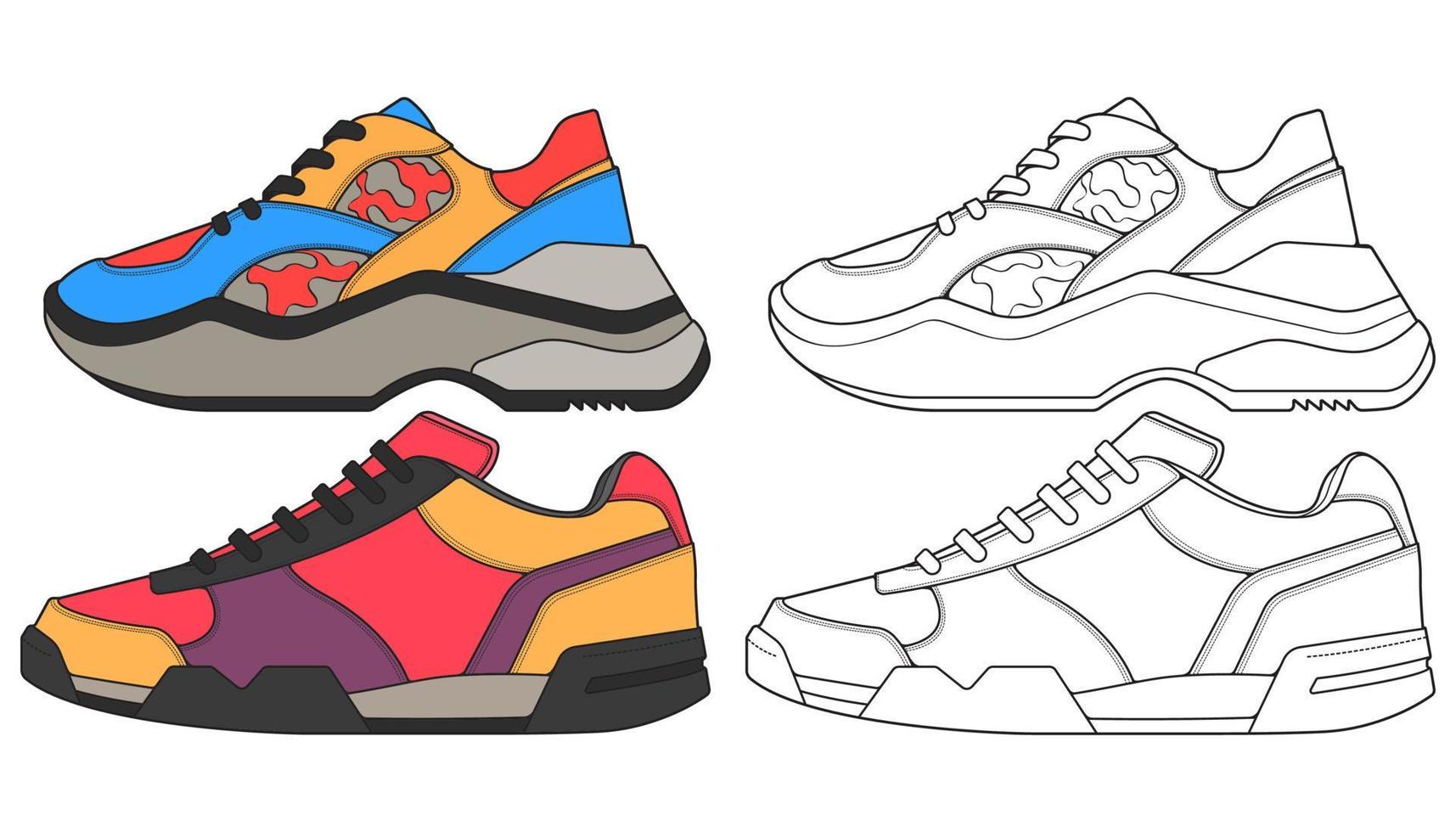 Set off Sneaker shoe . Concept. Flat design. Vector illustration. Sneakers in flat style.