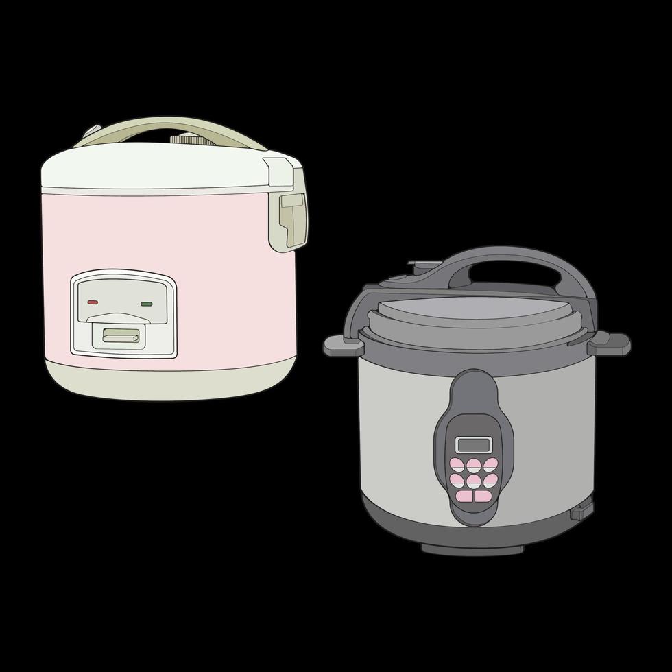 Set of Rice cooker, Magic jar, Illustration vector, Hand drawn art vector, Outline art. vector