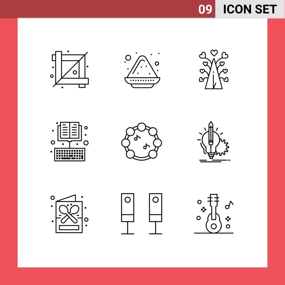 Universal Icon Symbols Group of 9 Modern Outlines of learning ebook love book valentines day Editable Vector Design Elements