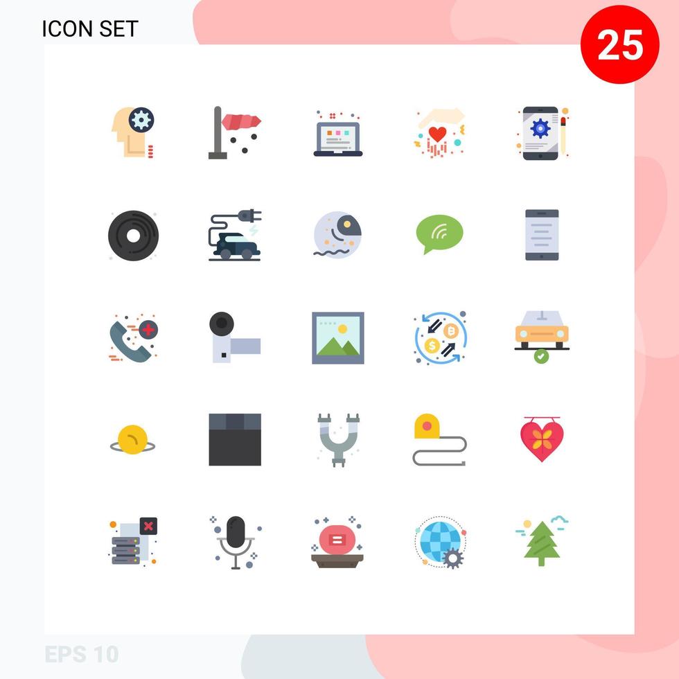 Mobile Interface Flat Color Set of 25 Pictograms of tablet configuration layout app hand Editable Vector Design Elements