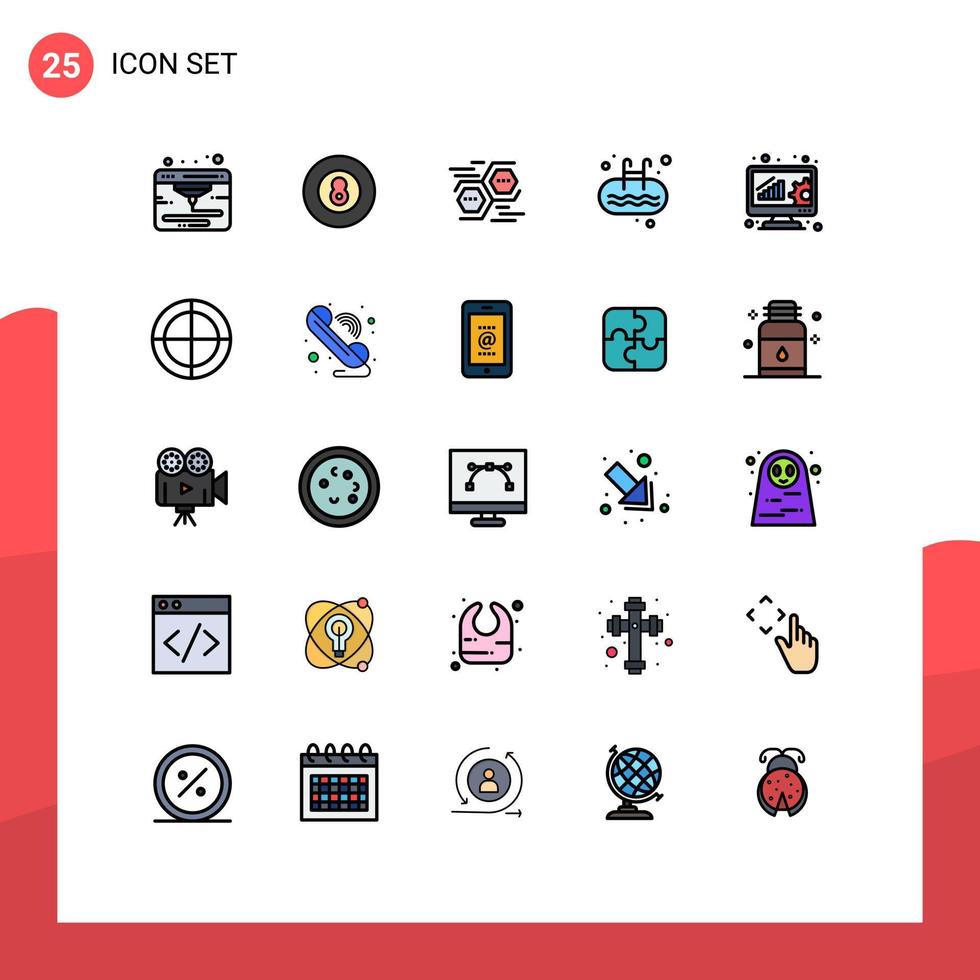 Stock Vector Icon Pack of 25 Line Signs and Symbols for analysis sport network pool gym Editable Vector Design Elements