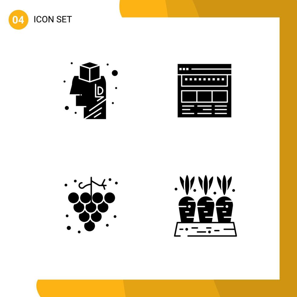 Pictogram Set of 4 Simple Solid Glyphs of brain web idea business food Editable Vector Design Elements