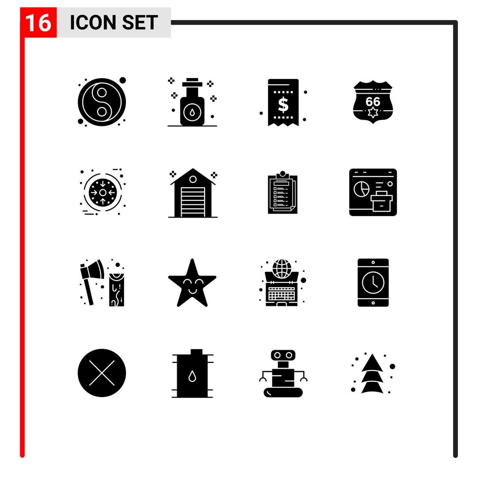 Universal Icon Symbols Group of 16 Modern Solid Glyphs of security shield spa american money Editable Vector Design Elements