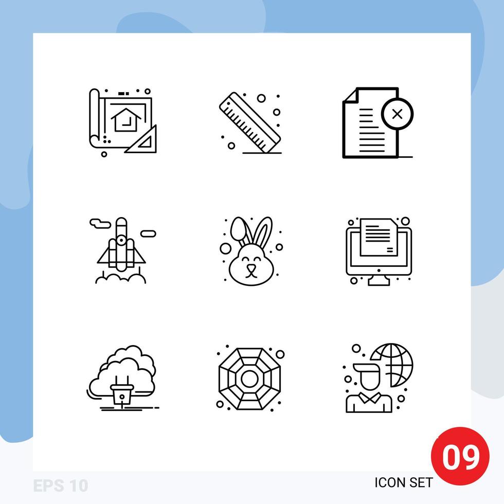 9 Universal Outlines Set for Web and Mobile Applications easter transport delete space office Editable Vector Design Elements