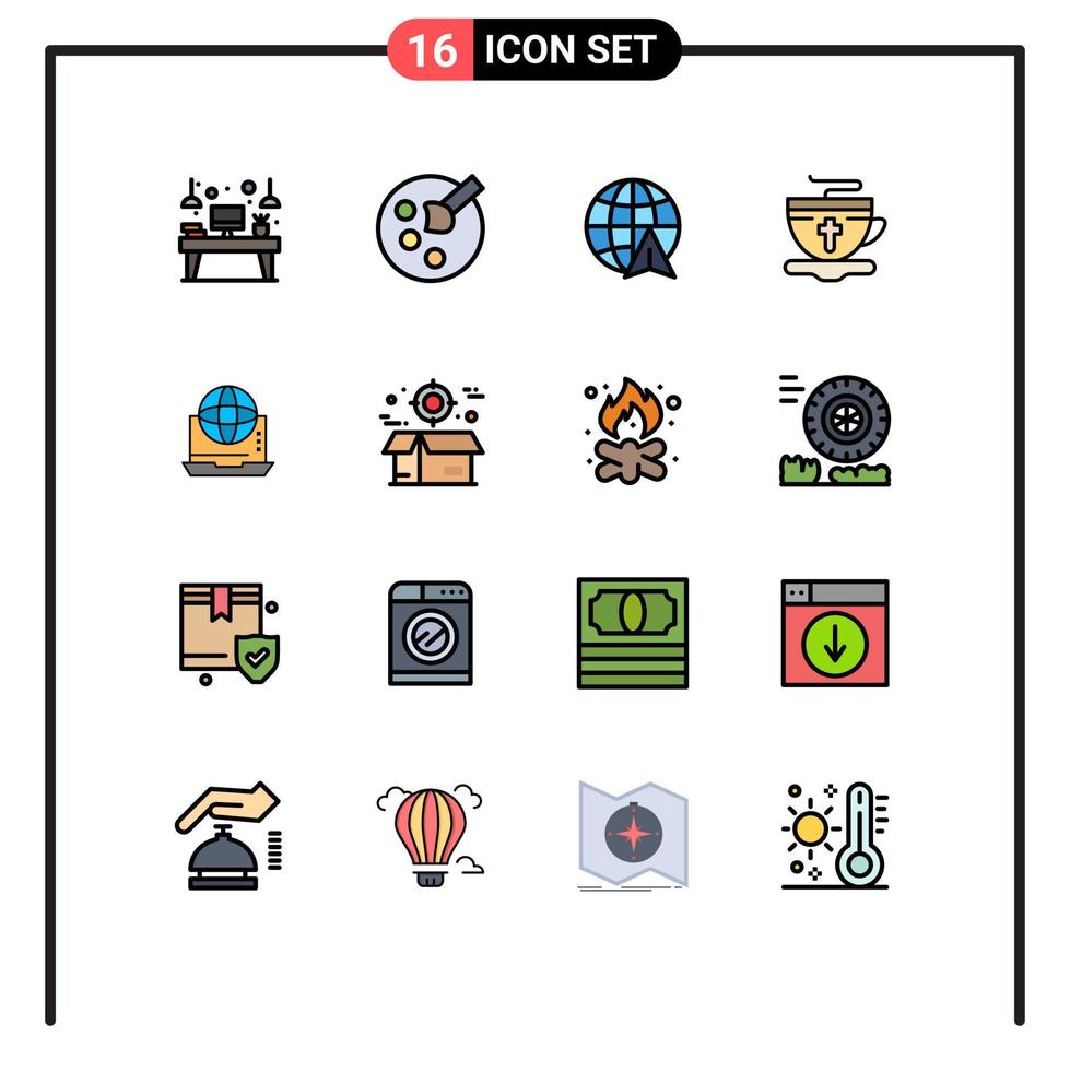 conjunto de 16 iconos de interfaz de usuario modernos símbolos signos para comunicación flecha de internet taza caliente elementos de diseño de vectores creativos editables
