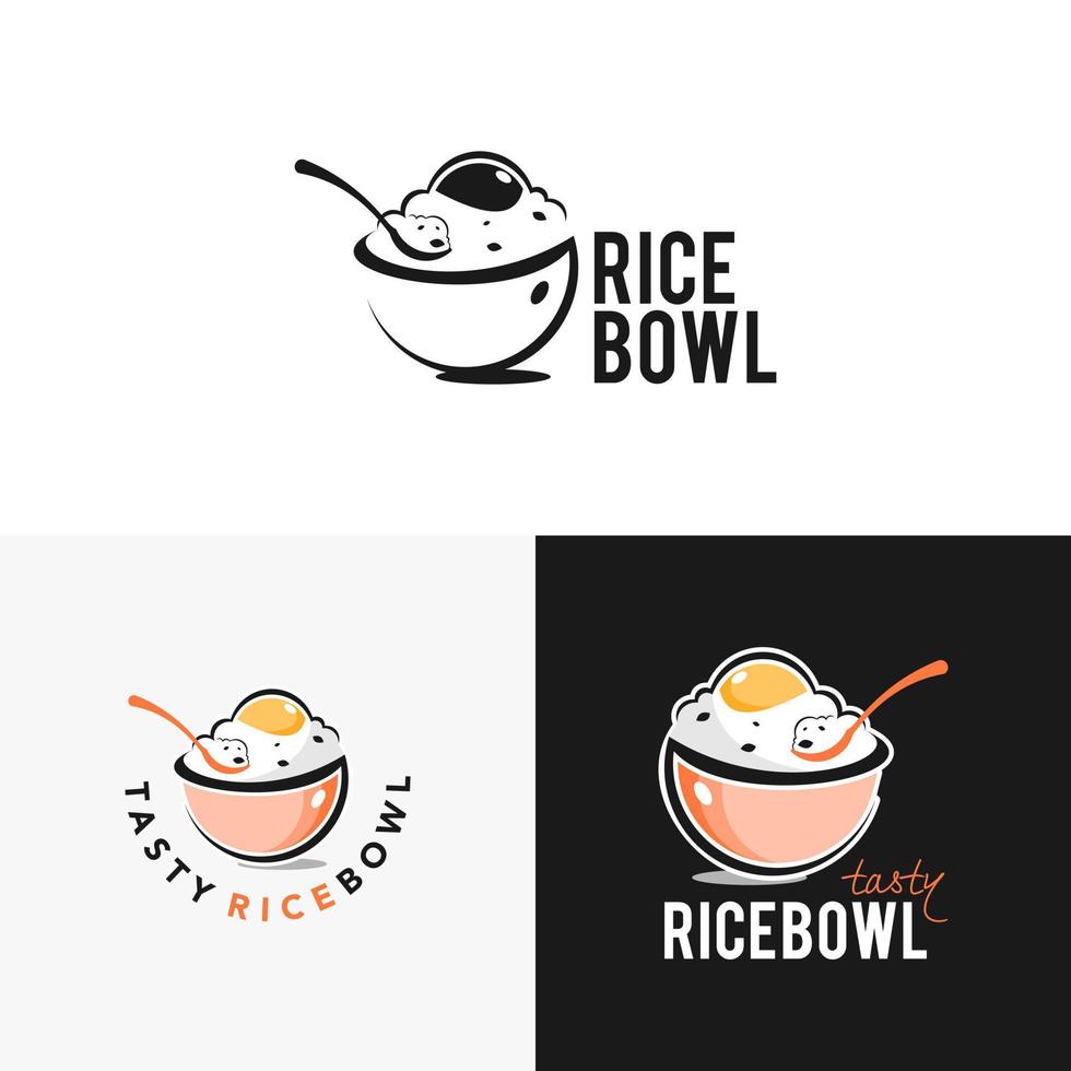 diseño de logotipo de tazón de arroz con vector de cuchara