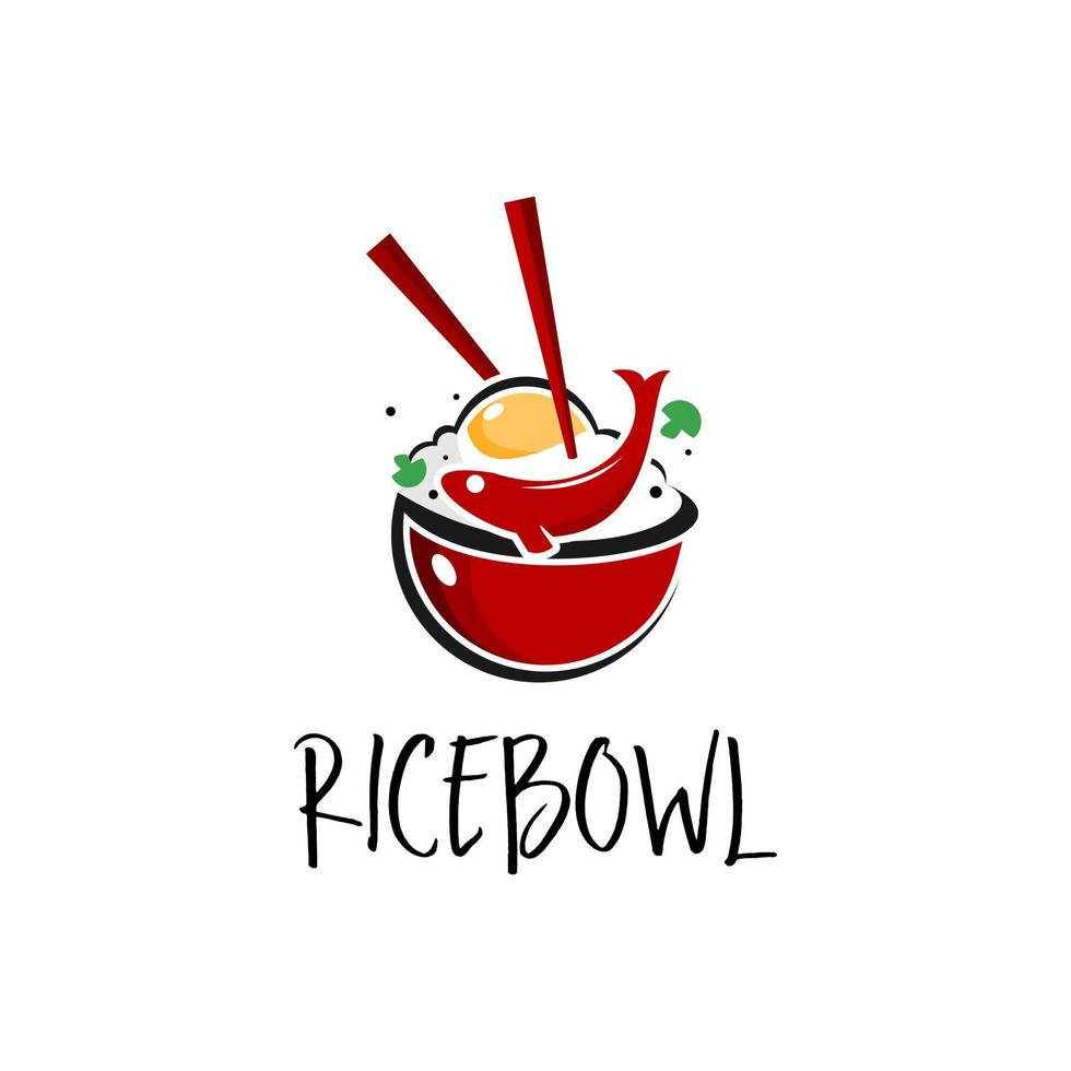 Rice Bowl Poke Logo Food Vector