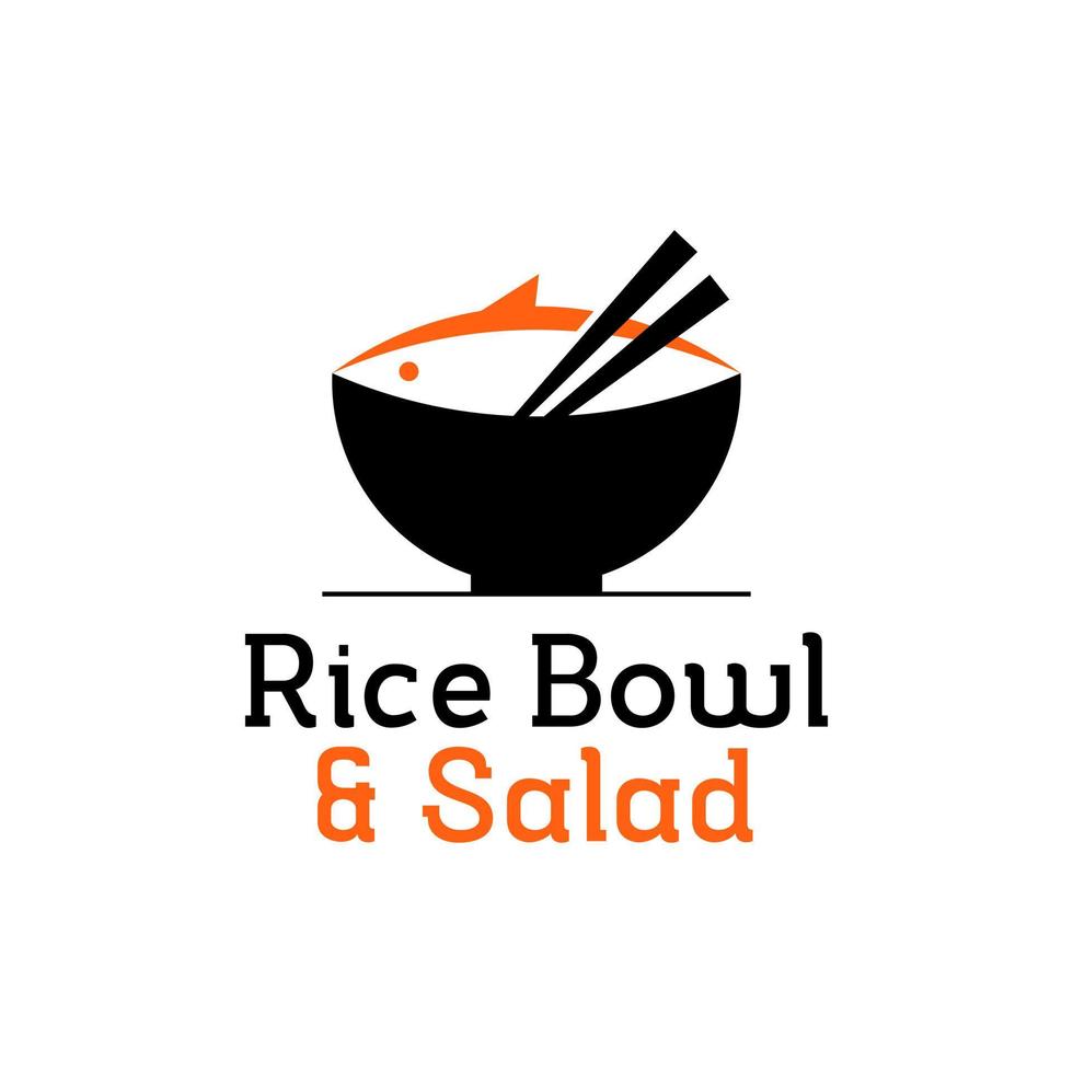 Poke Bowl Logo Design Salmon Vector