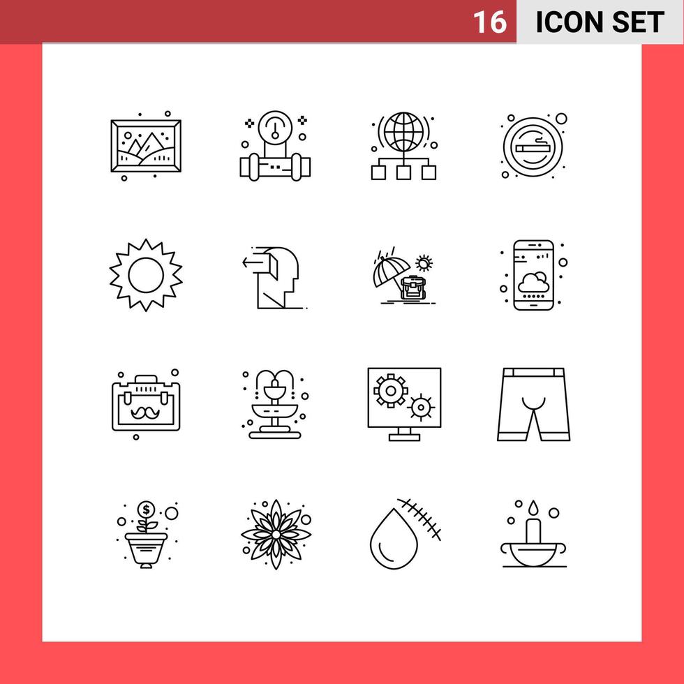 Outline Pack of 16 Universal Symbols of smoking sign globe place server Editable Vector Design Elements