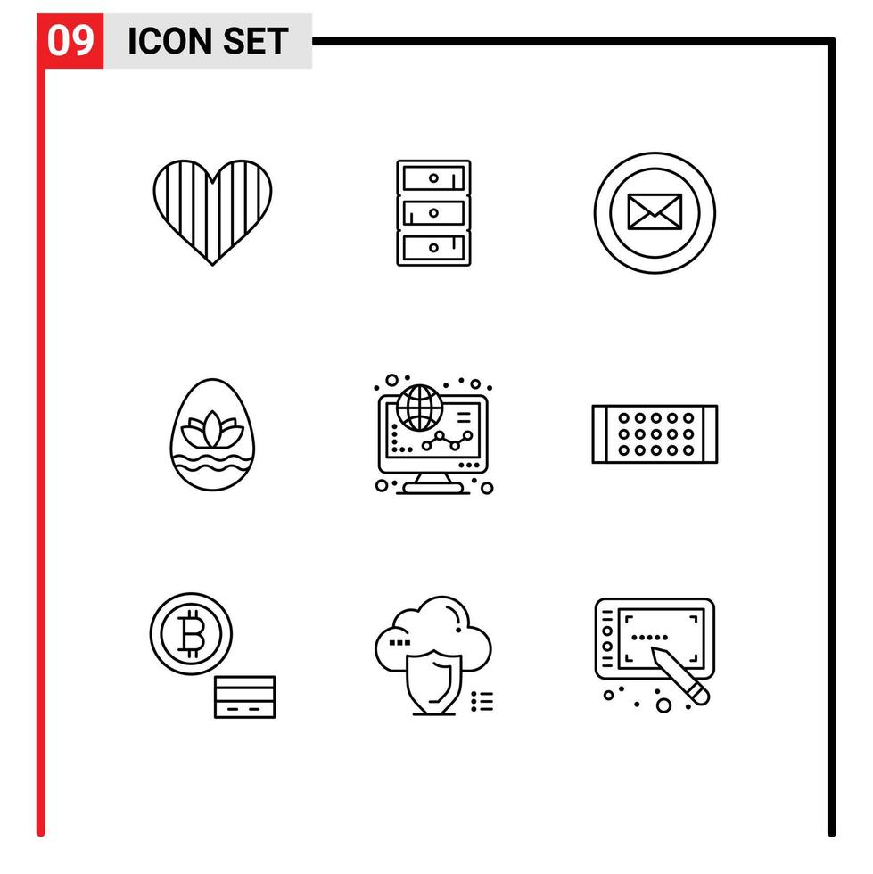 Pack of 9 Modern Outlines Signs and Symbols for Web Print Media such as finance holidays cupboard holiday easter egg Editable Vector Design Elements