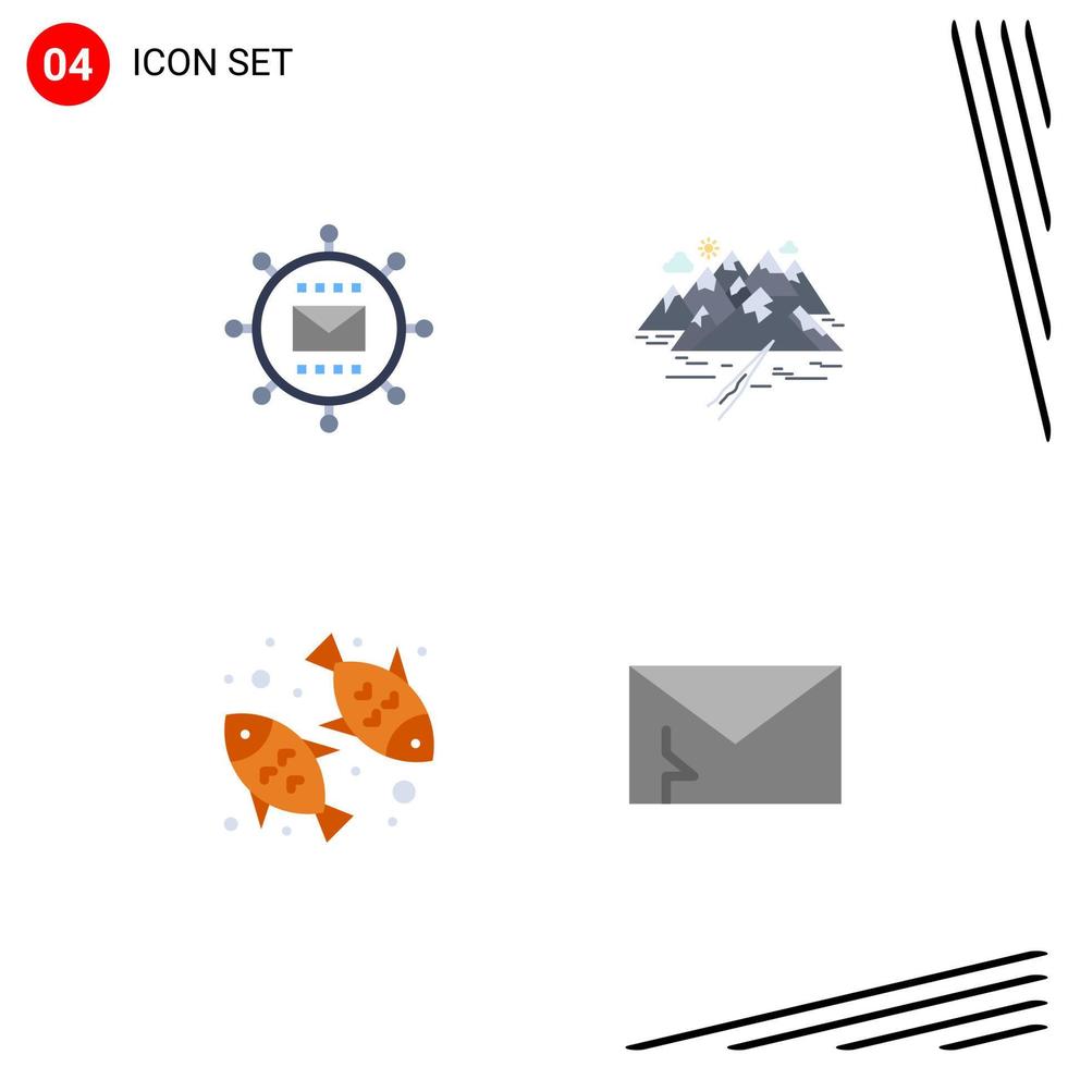 Pictogram Set of 4 Simple Flat Icons of engine crack optimization hill fish food Editable Vector Design Elements