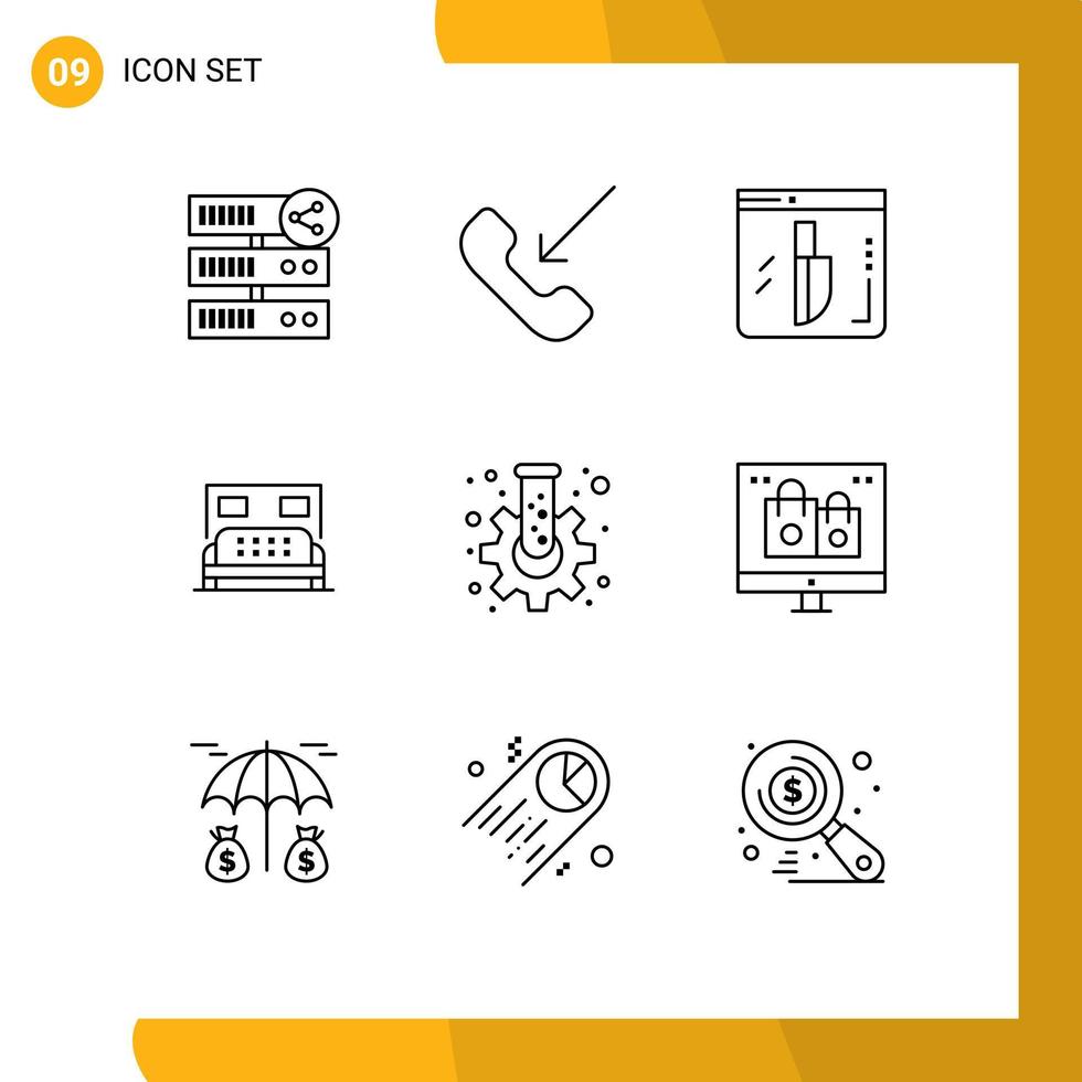 9 Universal Outline Signs Symbols of cog bedroom phone bed security Editable Vector Design Elements