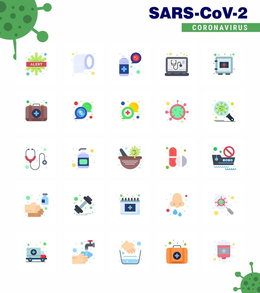 CORONAVIRUS 25 Flat Color Icon set on the theme of Corona epidemic contains icons such as locker online safety medical protection viral coronavirus 2019nov disease Vector Design Elements