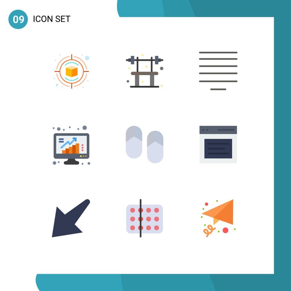 Mobile Interface Flat Color Set of 9 Pictograms of holiday data align poll bars Editable Vector Design Elements