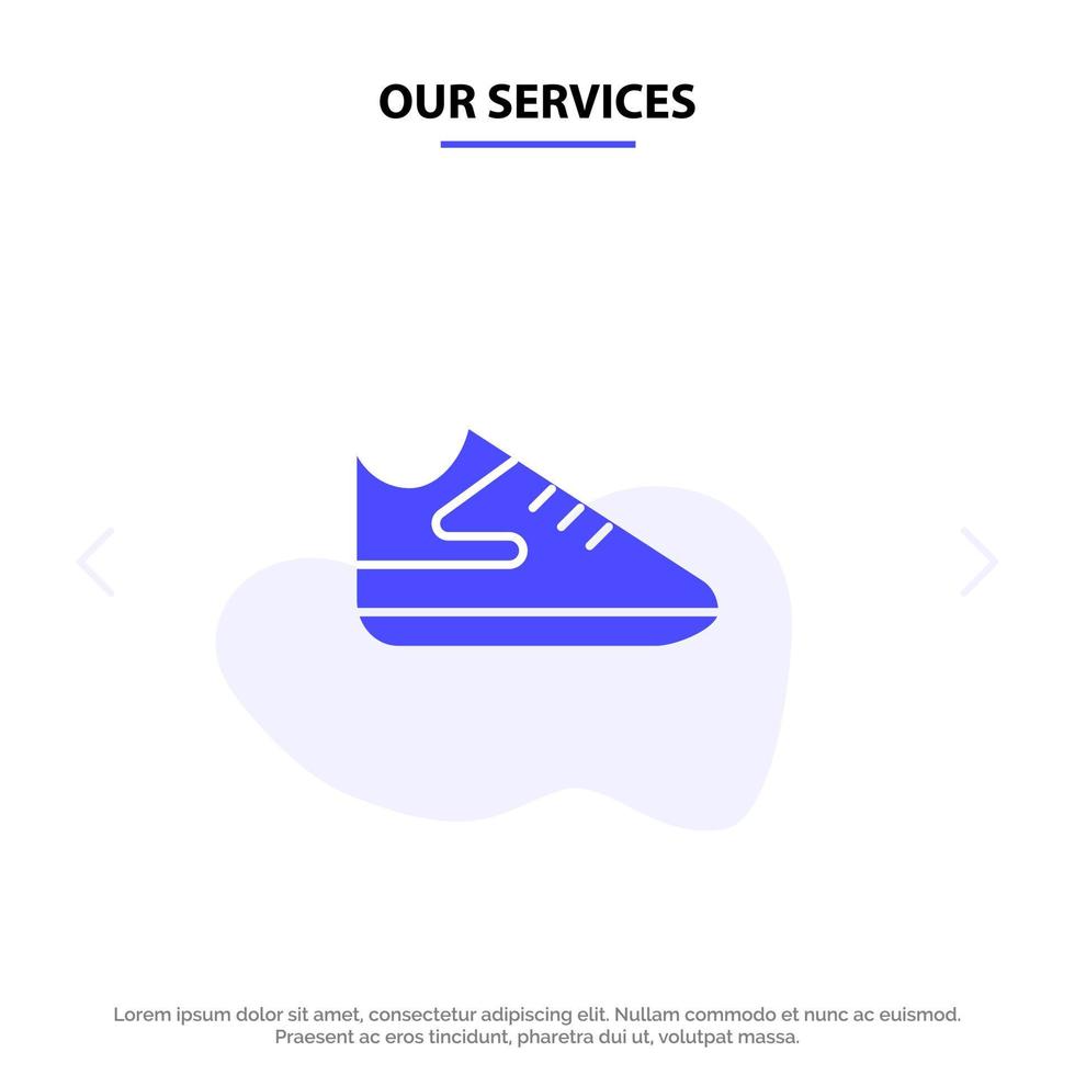 Our Services Exercise Shoes Sports Solid Glyph Icon Web card Template vector