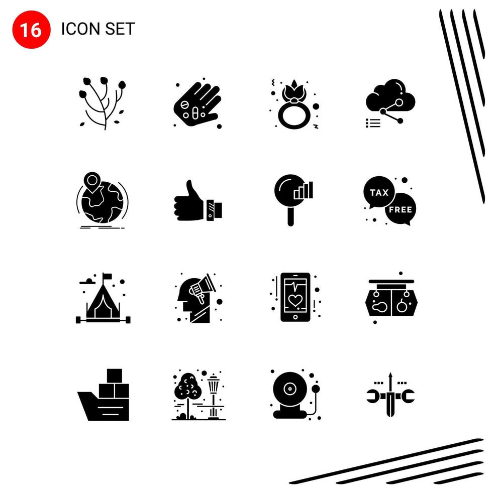 Collection of 16 Vector Icons in solid style Pixle Perfect Glyph Symbols for Web and Mobile Solid Icon Signs on White Background 16 Icons Creative Black Icon vector background