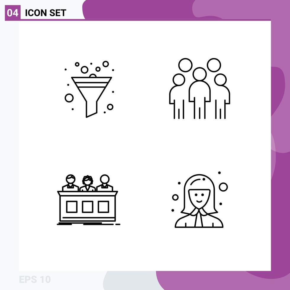 Mobile Interface Line Set of 4 Pictograms of filter contest group people judge Editable Vector Design Elements