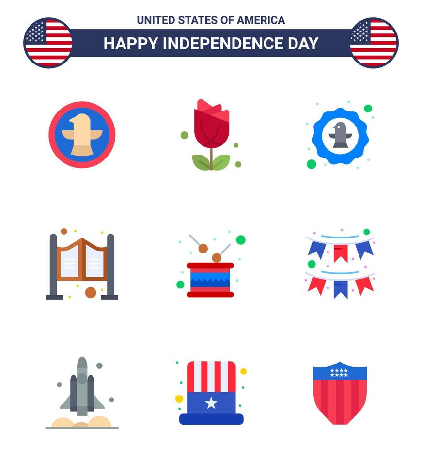 Set of 9 Vector Flats on 4th July USA Independence Day such as day saloon american household badge Editable USA Day Vector Design Elements