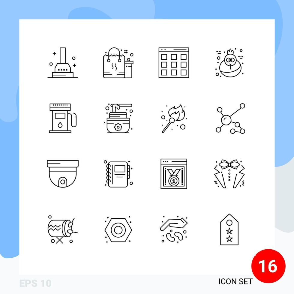 Modern Set of 16 Outlines Pictograph of maps gas communication turkey holiday Editable Vector Design Elements