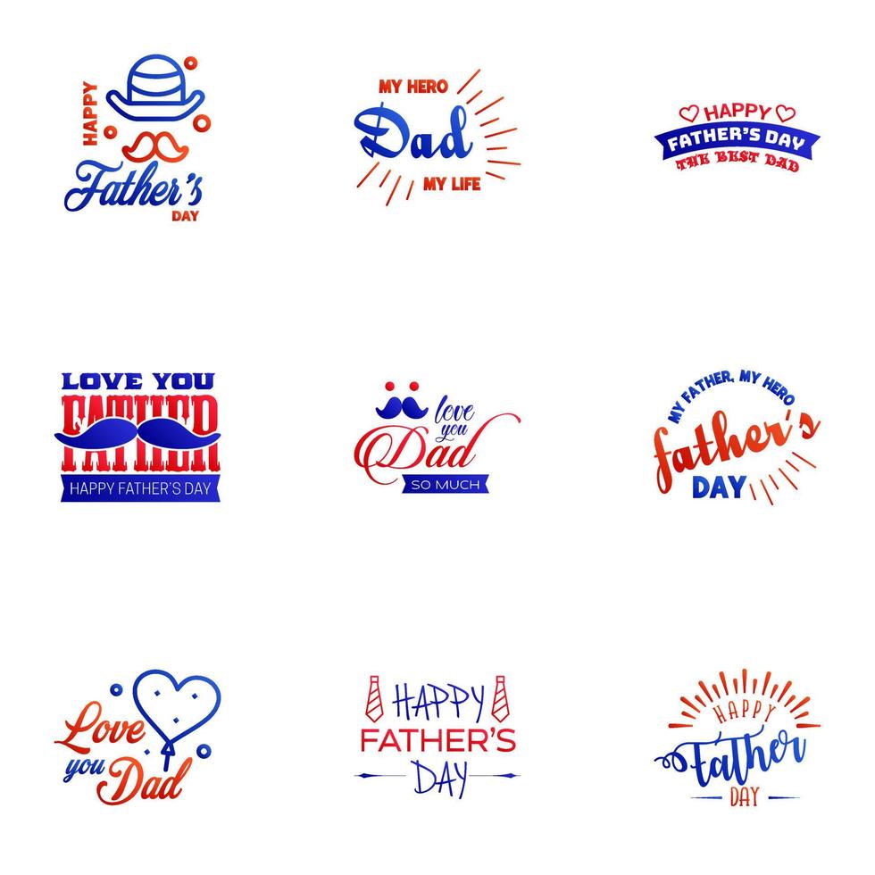 Happy fathers day greeting cards set 9 Blue and red Vector typography lettering Usable for banners print You are the best dad text design Editable Vector Design Elements