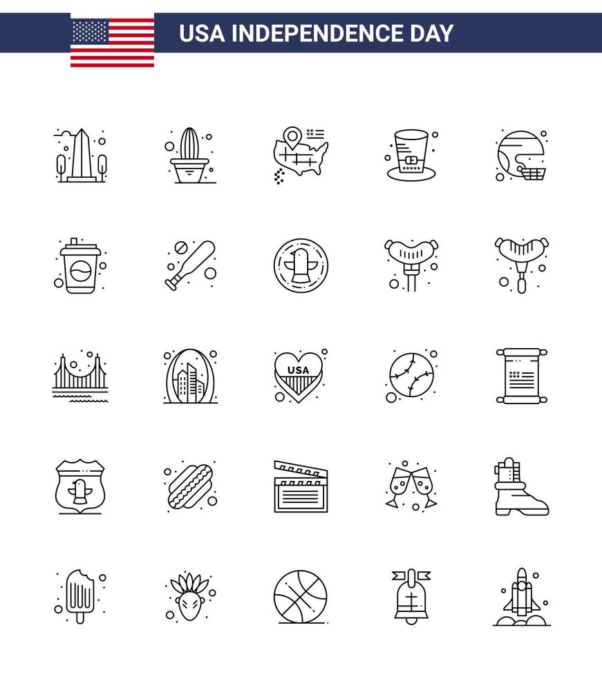 feliz día de la independencia usa paquete de 25 líneas creativas de football usa pot presidents day editable usa day elementos de diseño vectorial vector