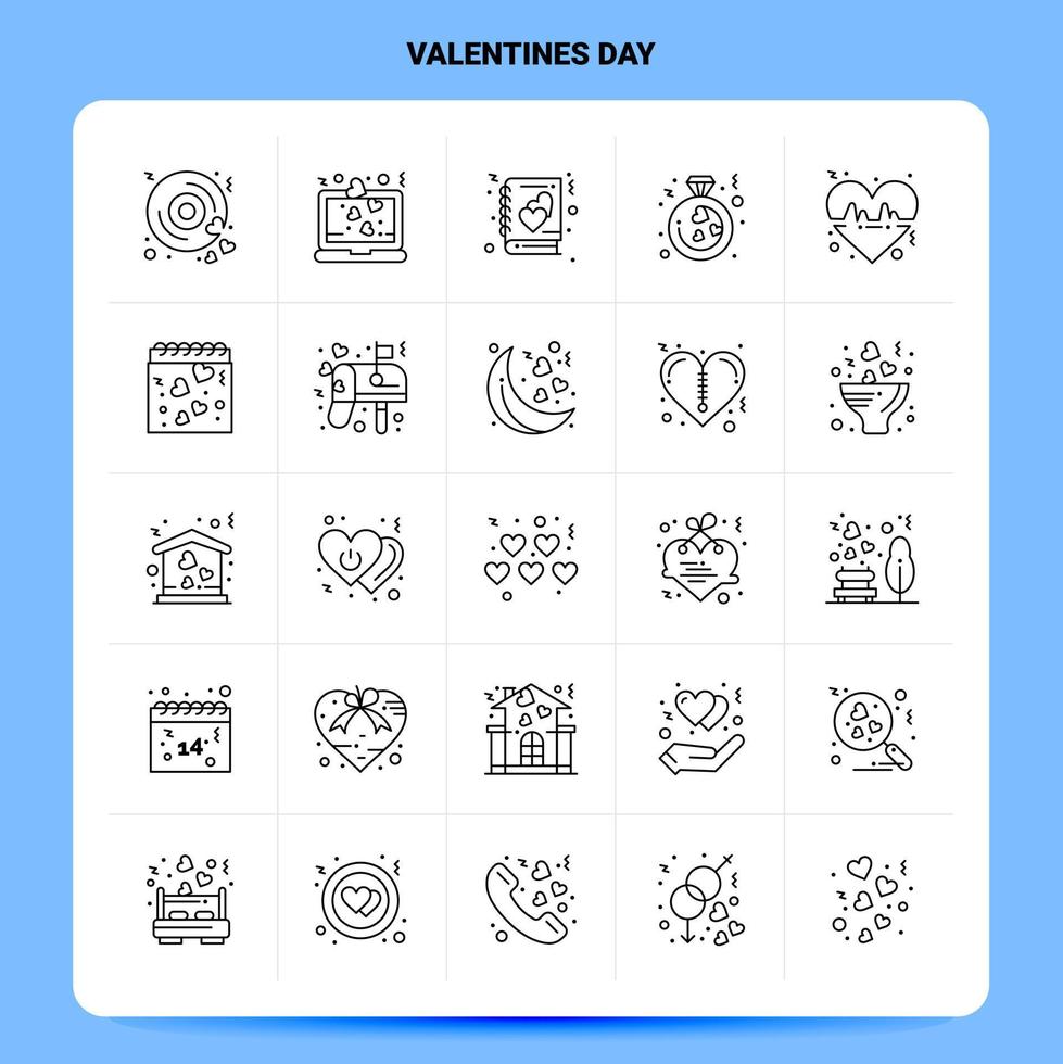 OutLine 25 Valentines Day Icon set Vector Line Style Design Black Icons Set Linear pictogram pack Web and Mobile Business ideas design Vector Illustration