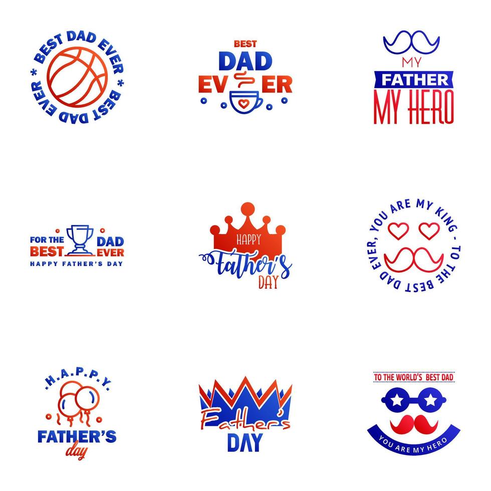 Happy Fathers Day vector hand lettering 9 Blue and red Calligraphy illustration for greeting card festival poster etc Editable Vector Design Elements