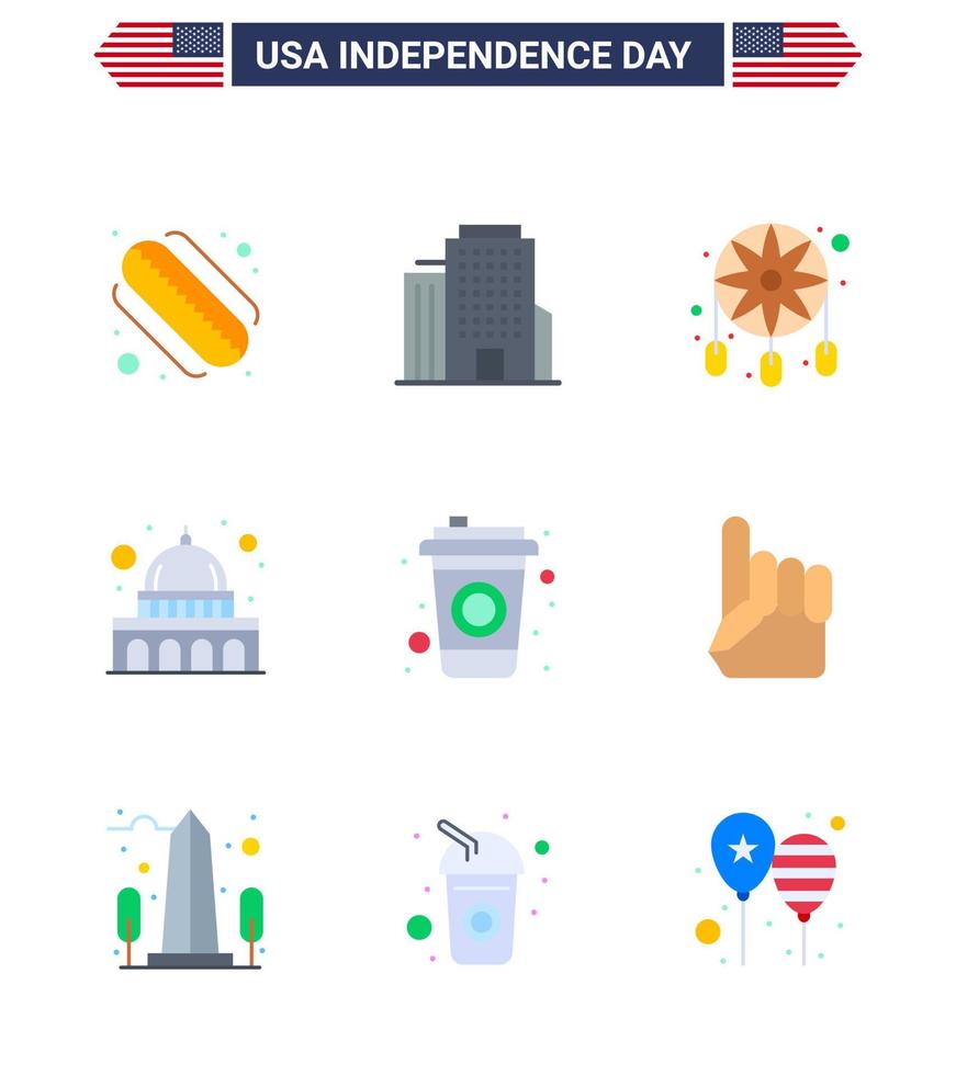 Stock Vector Icon Pack of American Day 9 Line Signs and Symbols for foam hand cola dream catcher bottle usa Editable USA Day Vector Design Elements