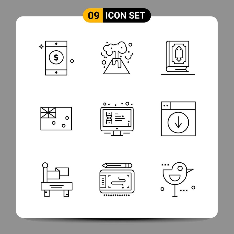 9 Black Icon Pack Outline Symbols Signs for Responsive designs on white background 9 Icons Set Creative Black Icon vector background