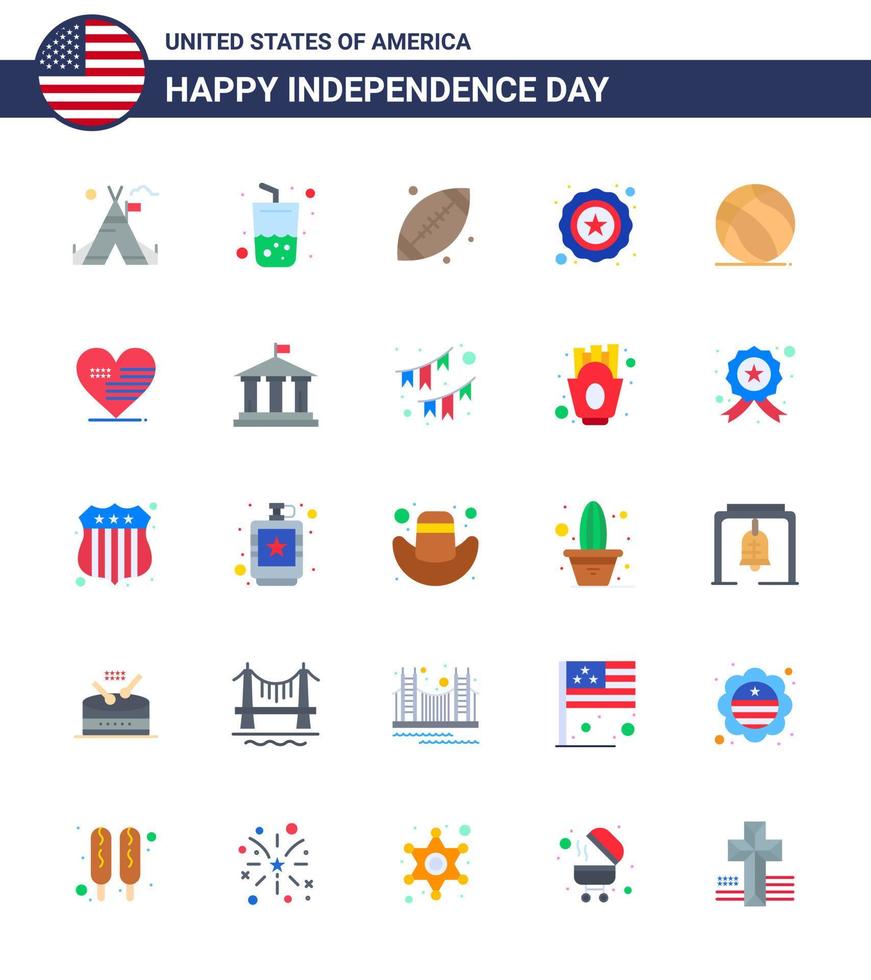 Big Pack of 25 USA Happy Independence Day USA Vector Flats and Editable Symbols of american football ball usa police Editable USA Day Vector Design Elements