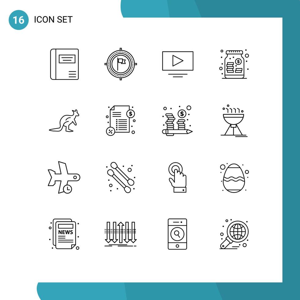 16 Universal Outline Signs Symbols of australia money focus venture capital Editable Vector Design Elements