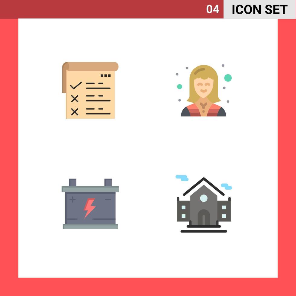 4 Universal Flat Icons Set for Web and Mobile Applications checklist acumulator qa female power Editable Vector Design Elements