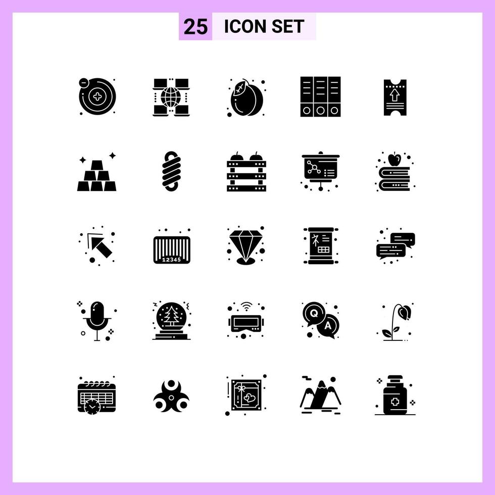 Group of 25 Modern Solid Glyphs Set for finance hotel summer pass documents Editable Vector Design Elements