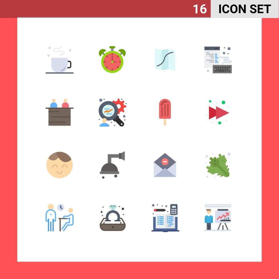 Group of 16 Modern Flat Colors Set for interview page map development browser Editable Pack of Creative Vector Design Elements