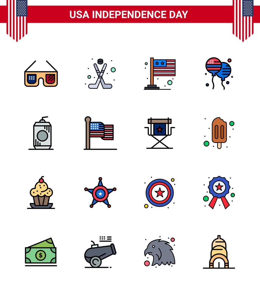 Happy Independence Day 16 Flat Filled Lines Icon Pack for Web and Print cola american country fly bloon Editable USA Day Vector Design Elements