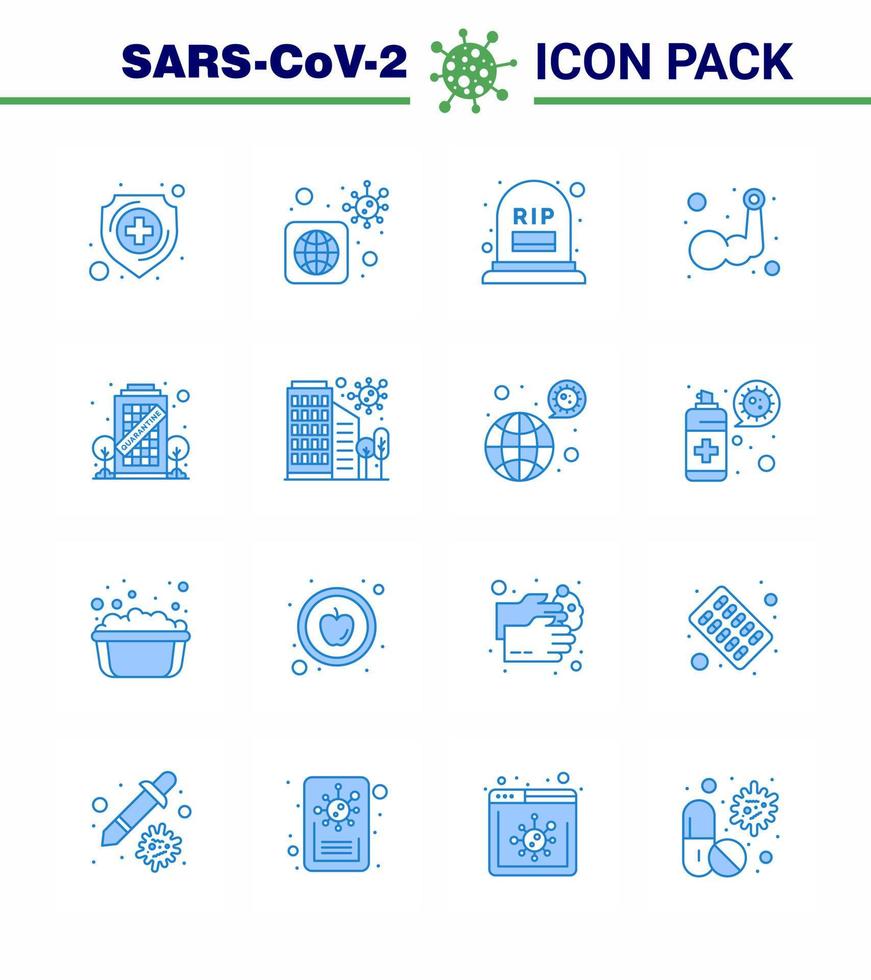 CORONAVIRUS 16 Blue Icon set on the theme of Corona epidemic contains icons such as coronavirus body building count muscle arm viral coronavirus 2019nov disease Vector Design Elements