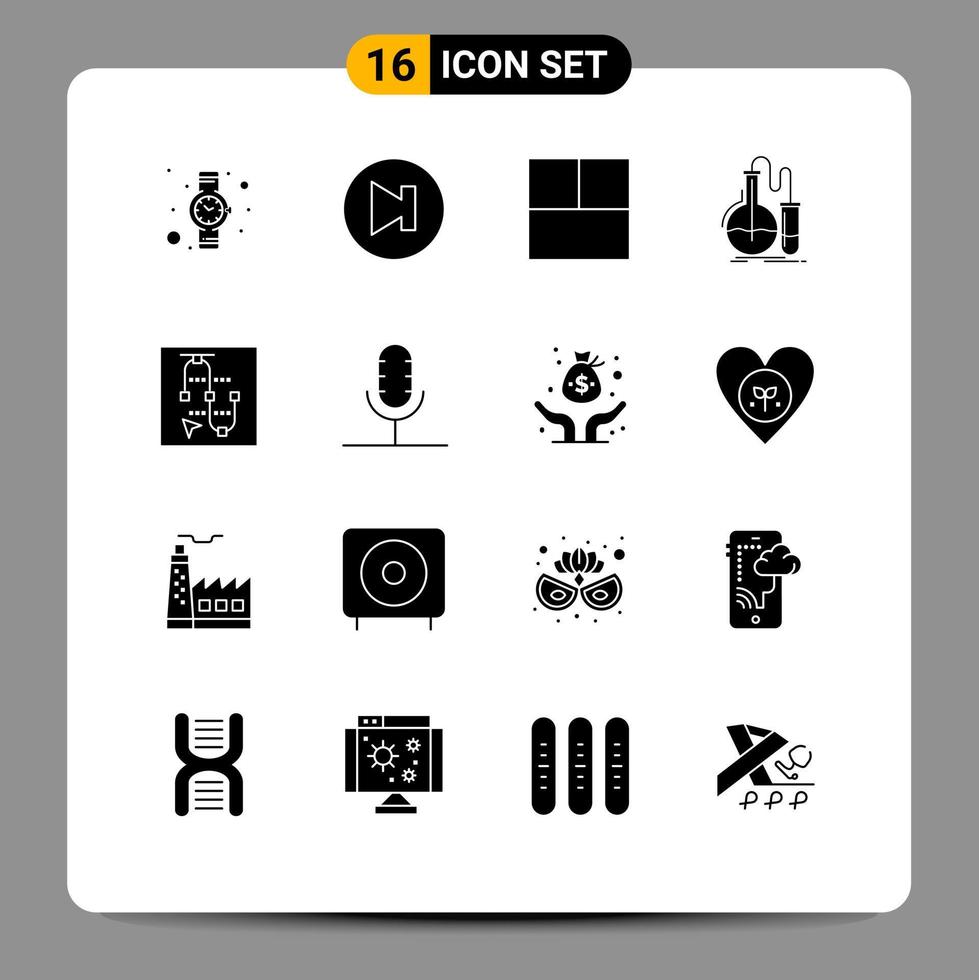 Group of 16 Solid Glyphs Signs and Symbols for audio vector analysis screen test Editable Vector Design Elements