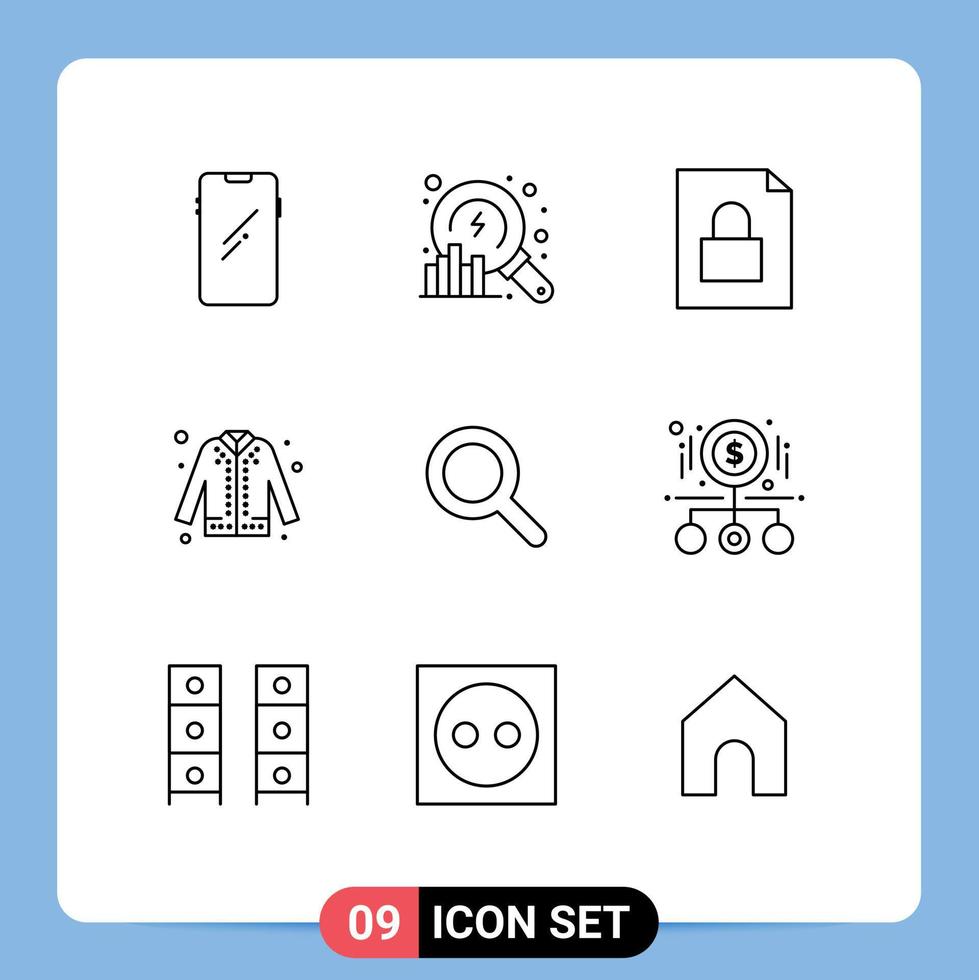 Mobile Interface Outline Set of 9 Pictograms of expanded shopping search fashion jacket Editable Vector Design Elements