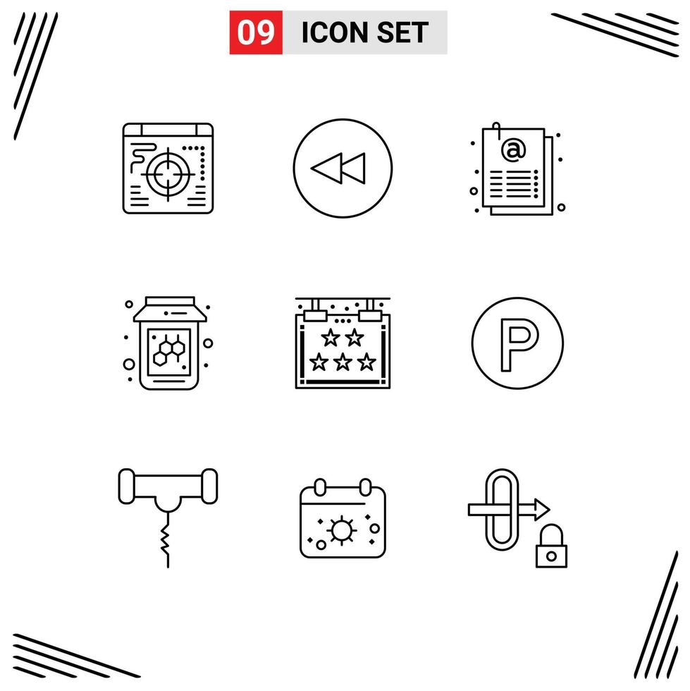 Universal Icon Symbols Group of 9 Modern Outlines of transport sign page hotel jam Editable Vector Design Elements