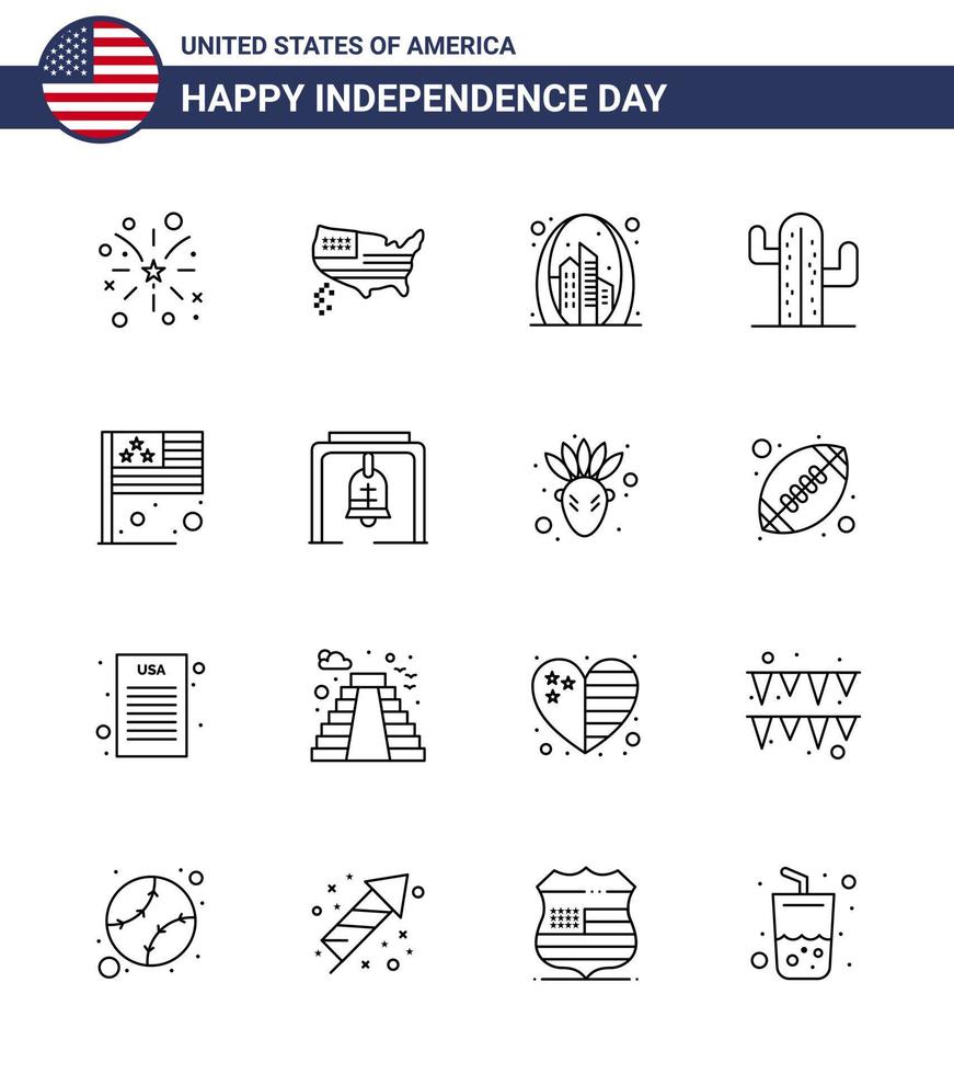 16 Line Signs for USA Independence Day day plent arch usa usa Editable USA Day Vector Design Elements