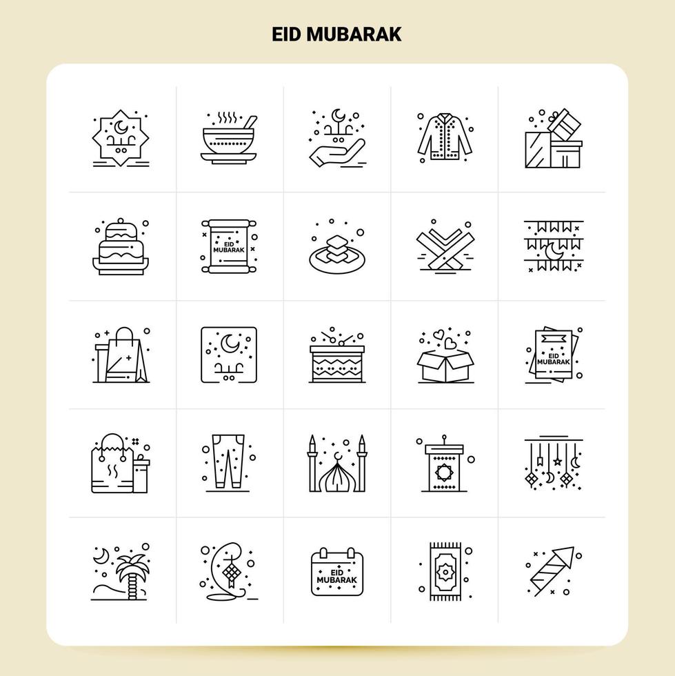 OutLine 25 Eid Mubarak Icon set Vector Line Style Design Black Icons Set Linear pictogram pack Web and Mobile Business ideas design Vector Illustration