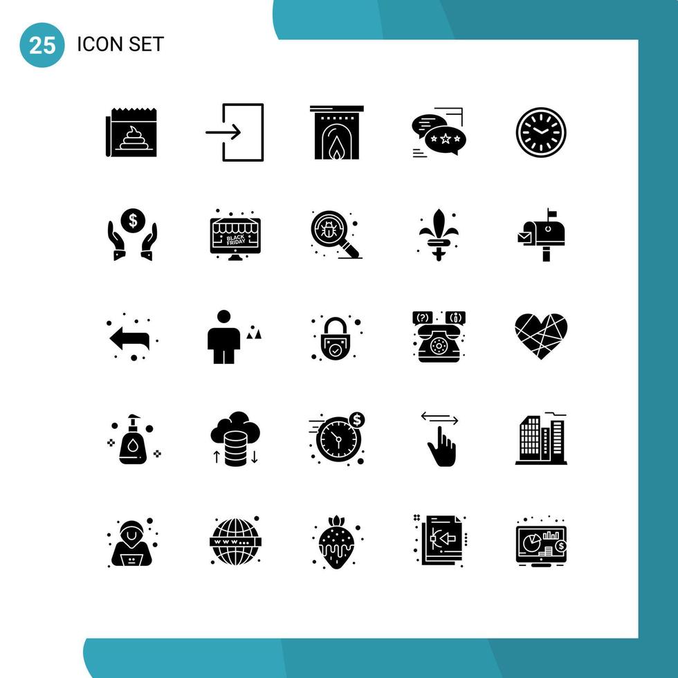 Universal Icon Symbols Group of 25 Modern Solid Glyphs of dinner sms hotel messages communication Editable Vector Design Elements