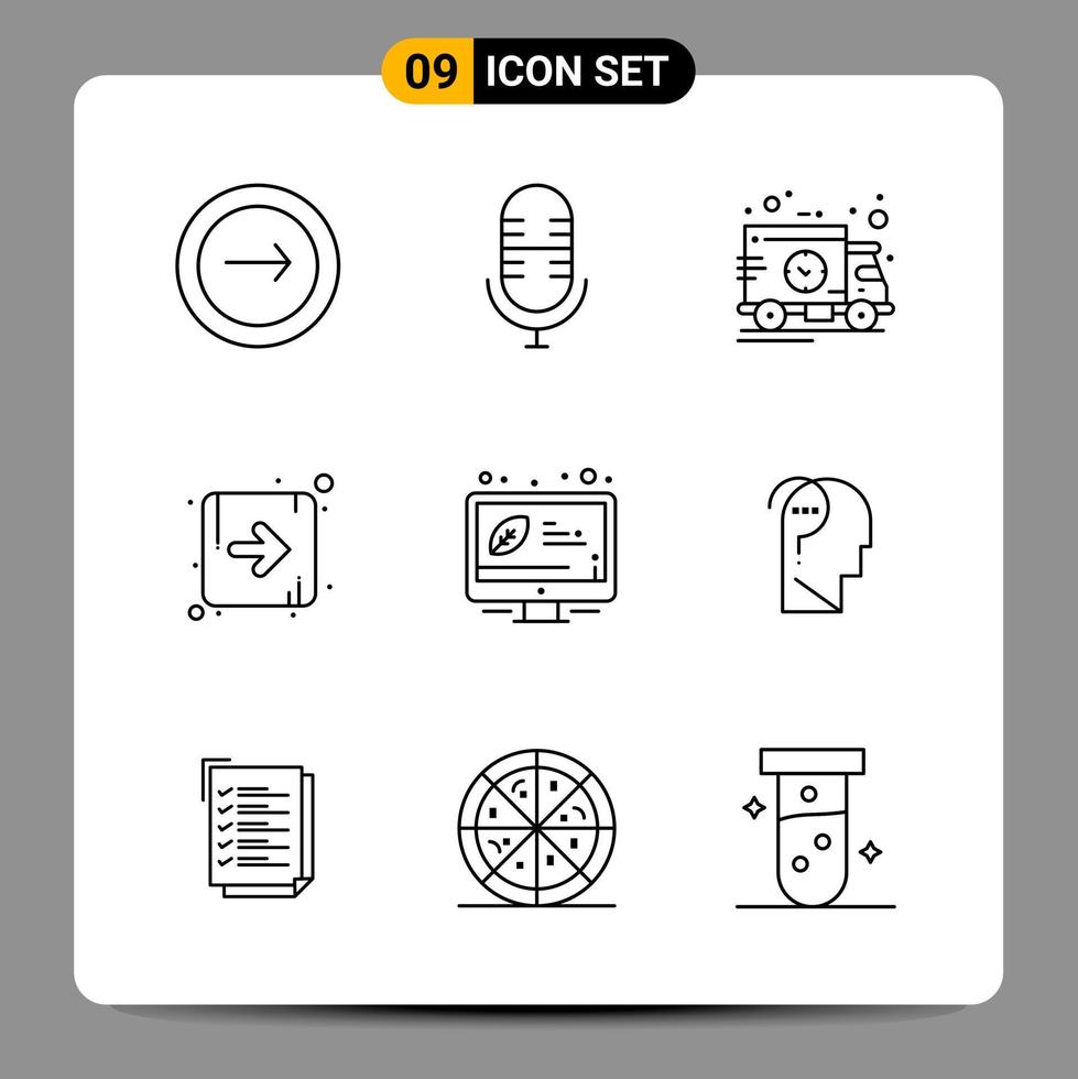 9 Black Icon Pack Outline Symbols Signs for Responsive designs on white background 9 Icons Set vector