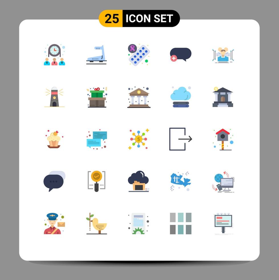 paquete de 25 signos y símbolos modernos de colores planos para medios de impresión web, como tabletas de antropometría de datos, elementos de diseño de vectores editables para agregar comentarios