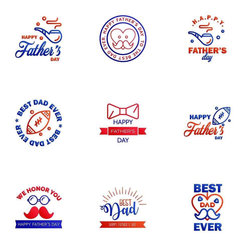 Happy fathers day 9 Blue and red Typography set Vector typography Vintage lettering for greeting cards banners tshirt design You are the best dad Editable Vector Design Elements
