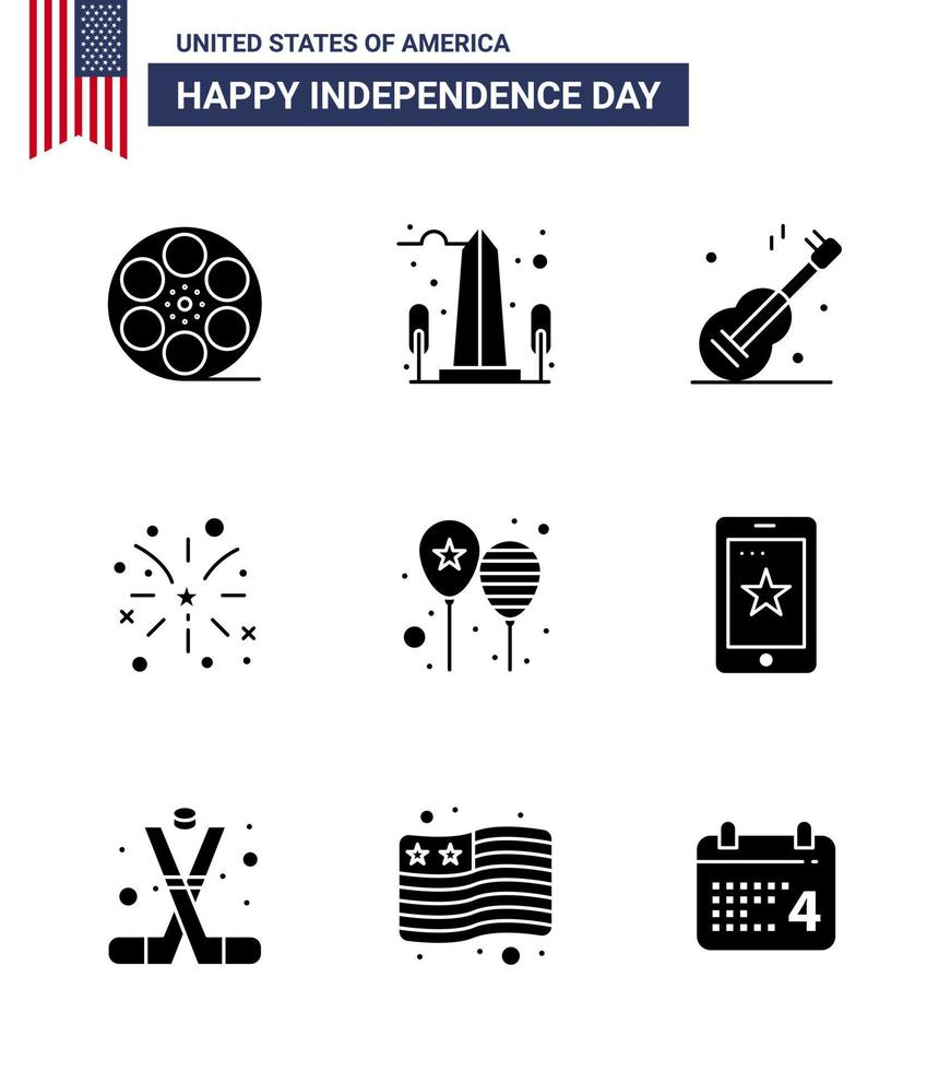 9 Creative USA Icons Modern Independence Signs and 4th July Symbols of balloons american washington fire american Editable USA Day Vector Design Elements