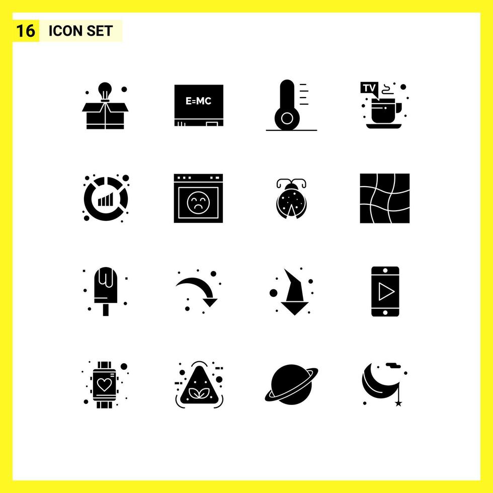 Solid Glyph Pack of 16 Universal Symbols of error analysis cup sales analytics Editable Vector Design Elements